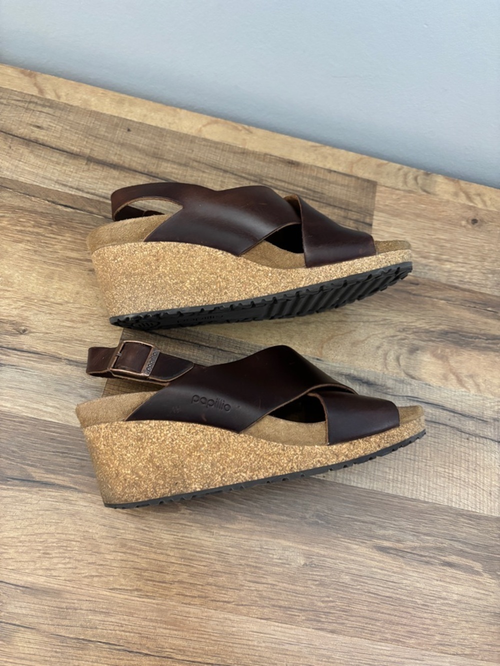 Birkenstock Papillio Samira Wedge Slide Sandals Leather Criss Cross Straps - Picture 8 of 10